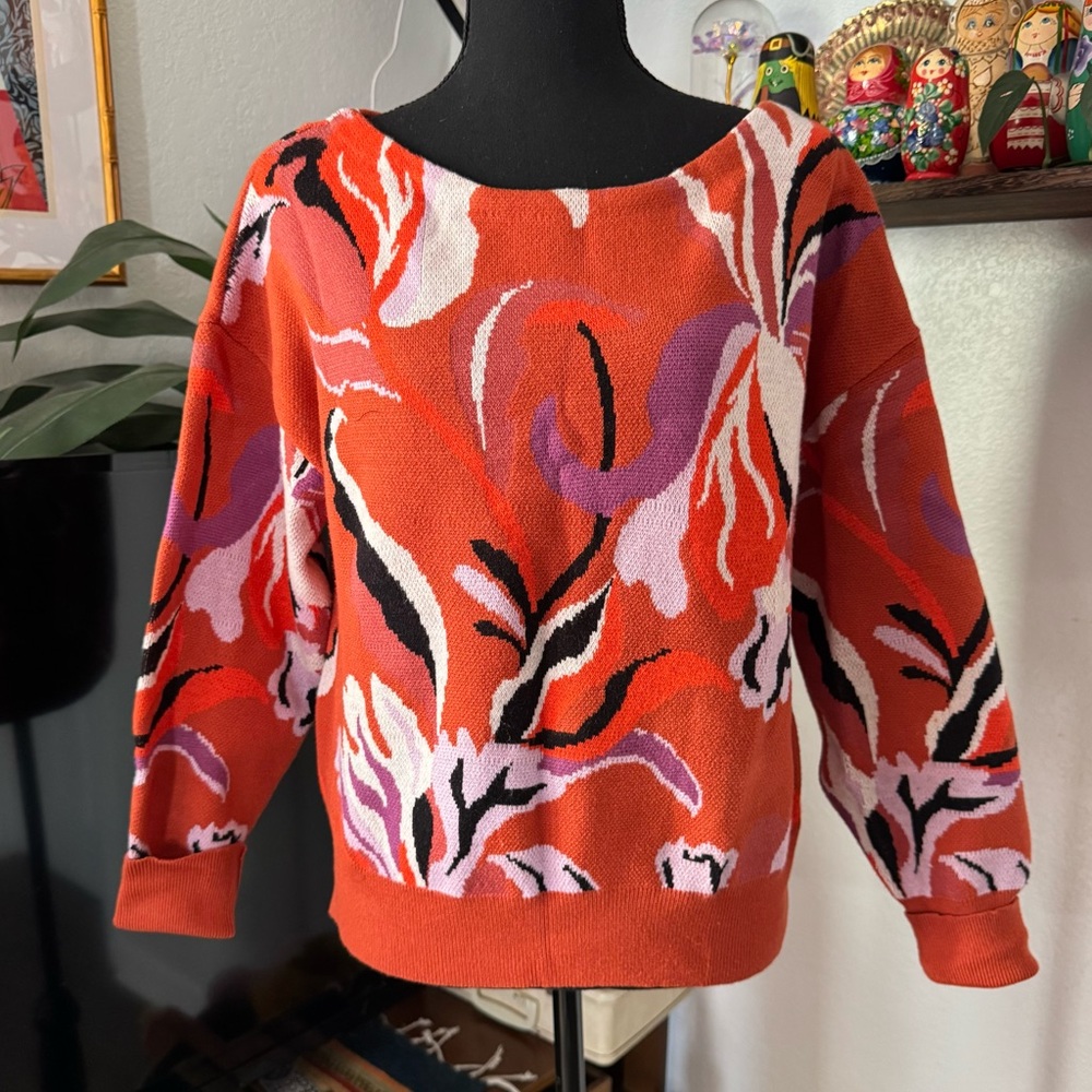 Anthropologie Maeve Floral Boatneck Sweater